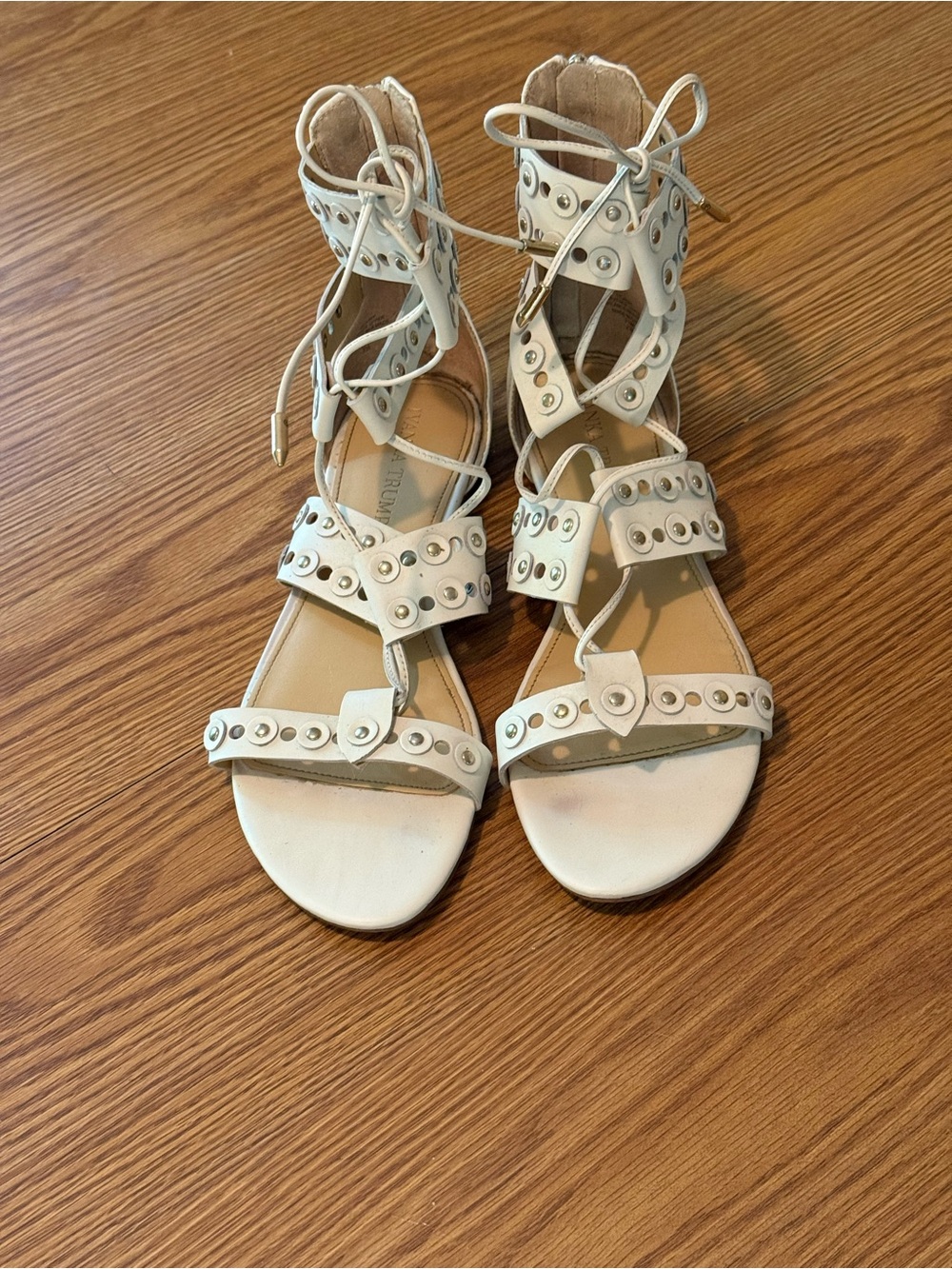 Ivanka Trump White Lace-Up Studded Gladiator Sandals